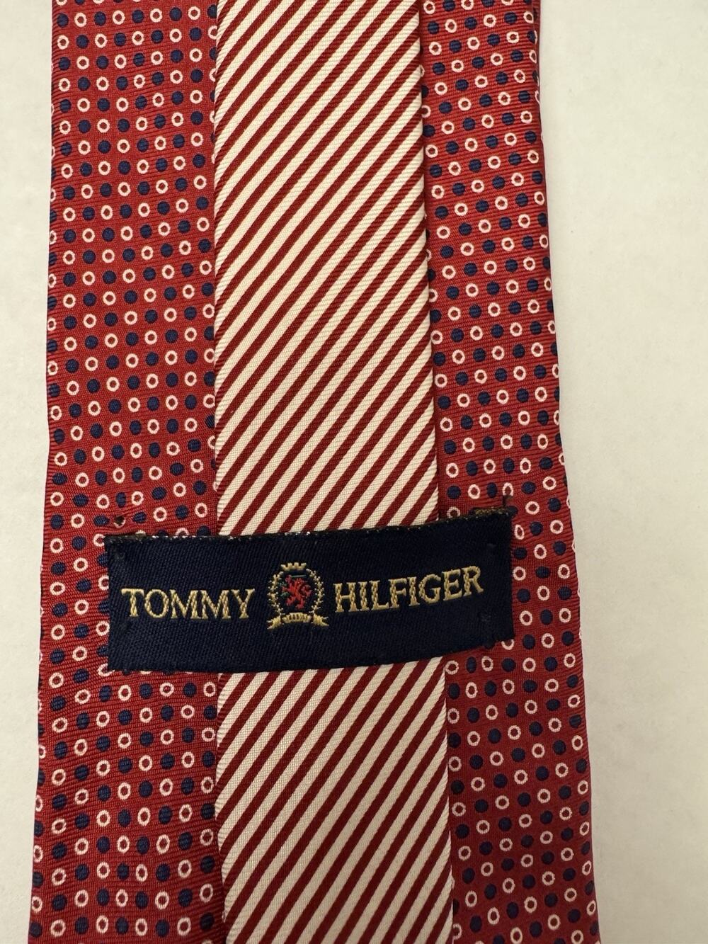 Tommy Hilfiger 100% Silk Red Blue Geometric Dot Necktie